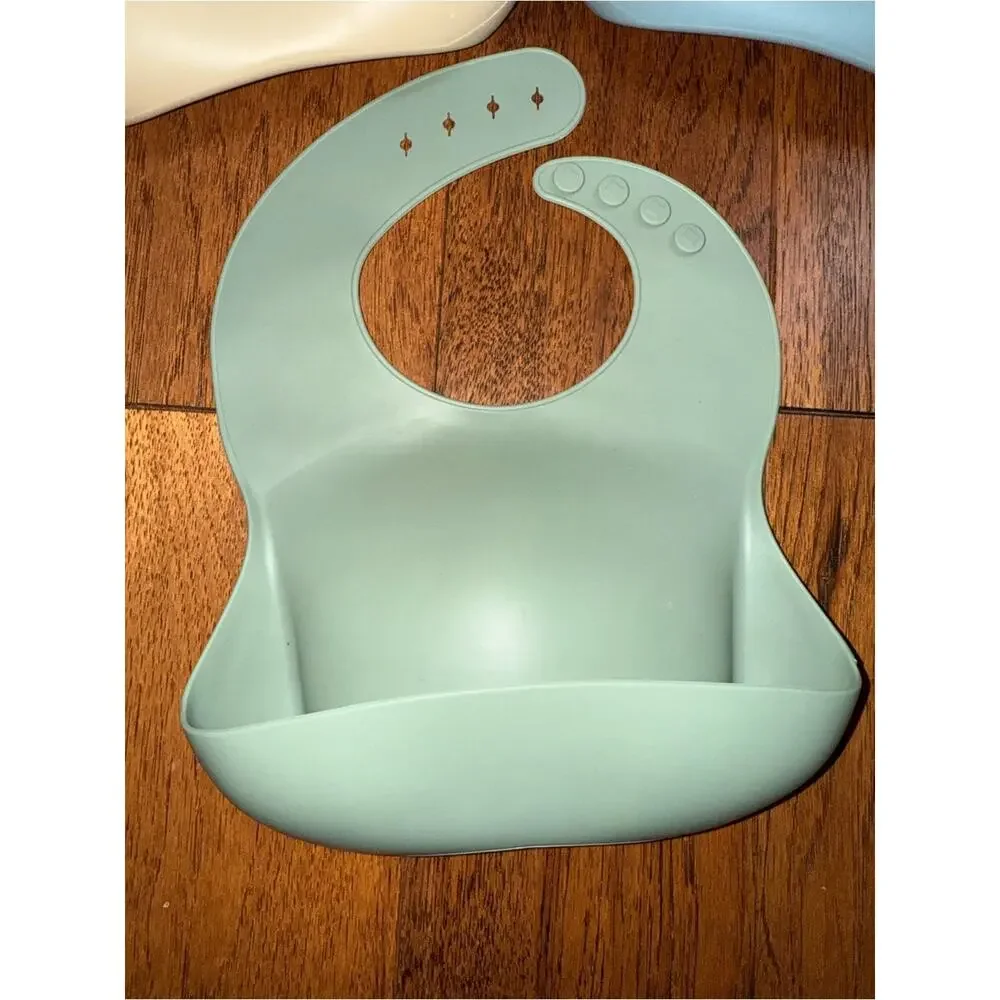 Silicone Baby Bib with Food Catcher Set of 4 - Blue, Sage, Cream, White